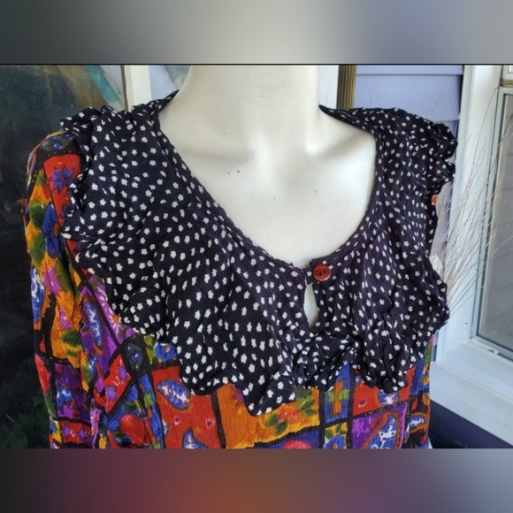 VTG 70s-80s Kaktus Rayon Multicolored Floral Boho Hippie Longsleeved Blouse Top - Picture 4 of 8